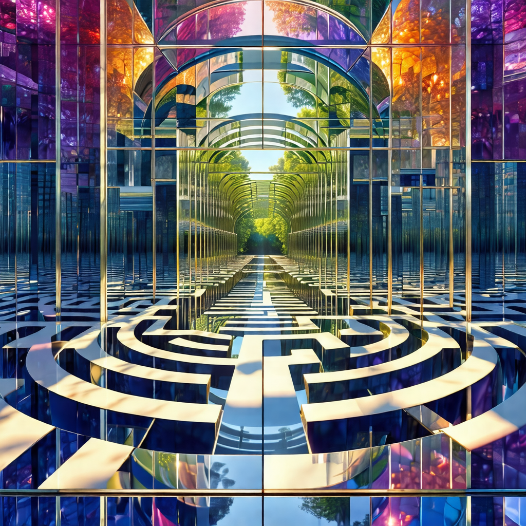 Large, colorful glass building with a reflective surface