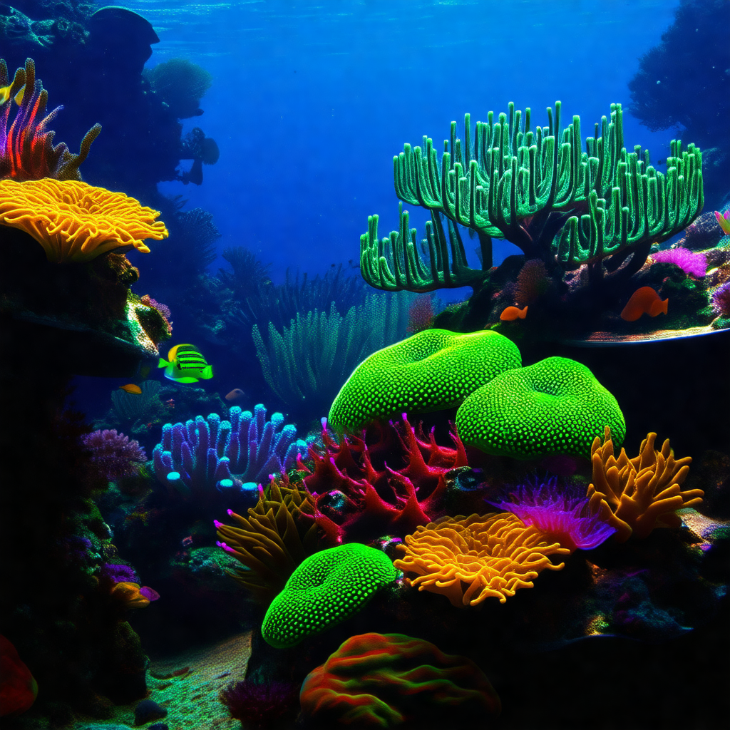 Showcases a vibrant underwater scene with a variety of co...