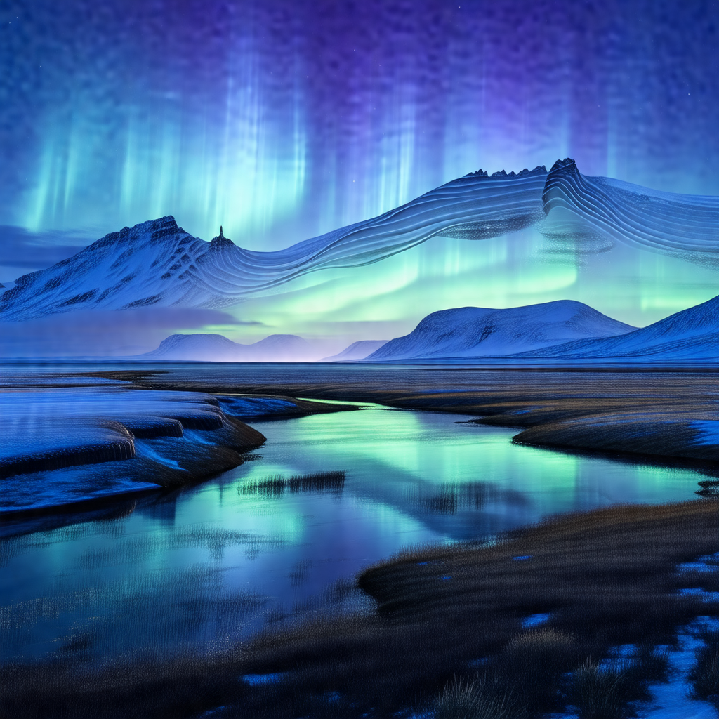 Captures a beautiful night scene with a river flowing thr...