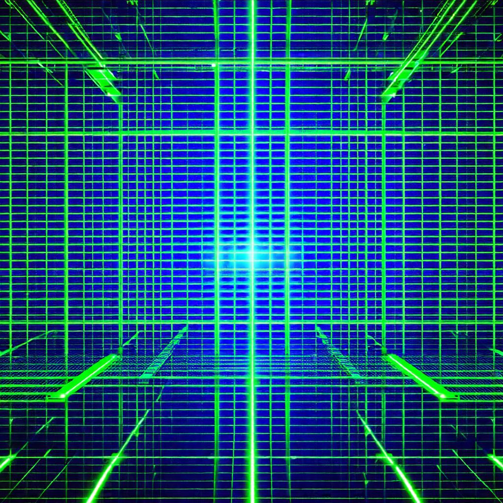 Close-up of a green and blue grid pattern