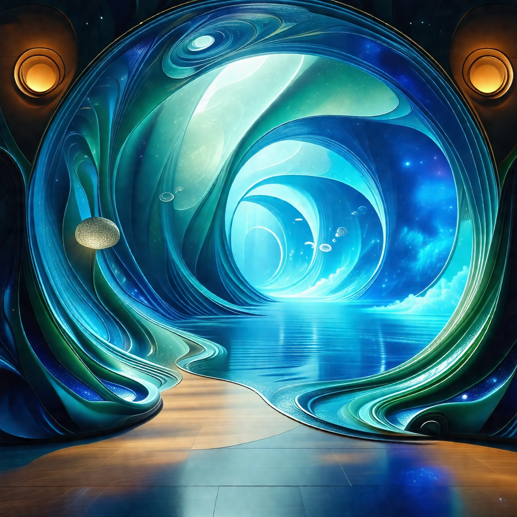 Futuristic, underwater city with a blue and white color s...
