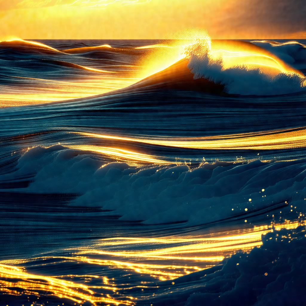 Captures a beautiful sunset over the ocean, with the sun'...