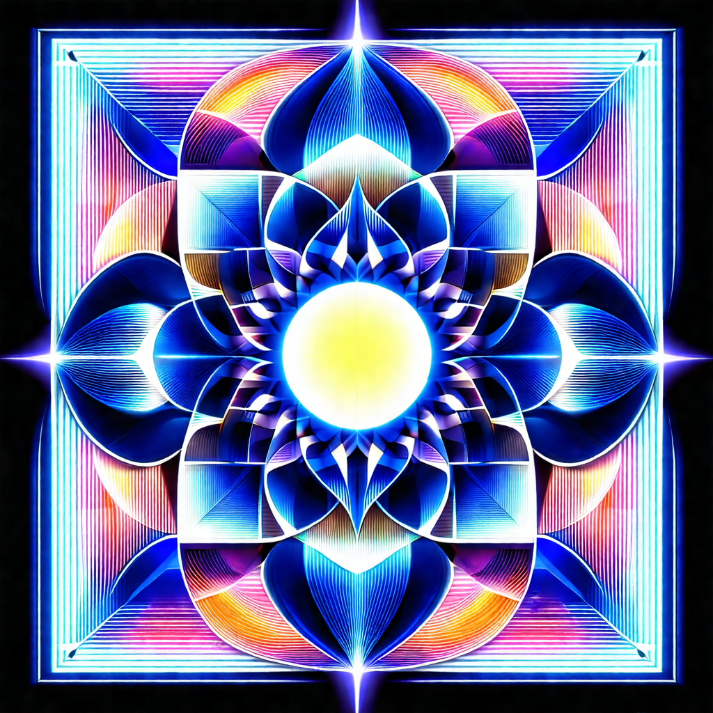 Vibrant and colorful design, likely a mandala, with a yel...