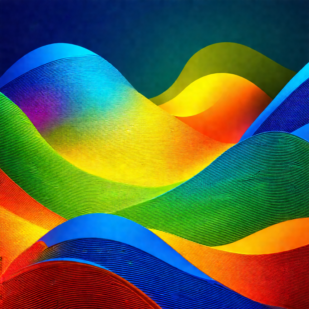 Colorful painting of a wave, featuring a variety of color...