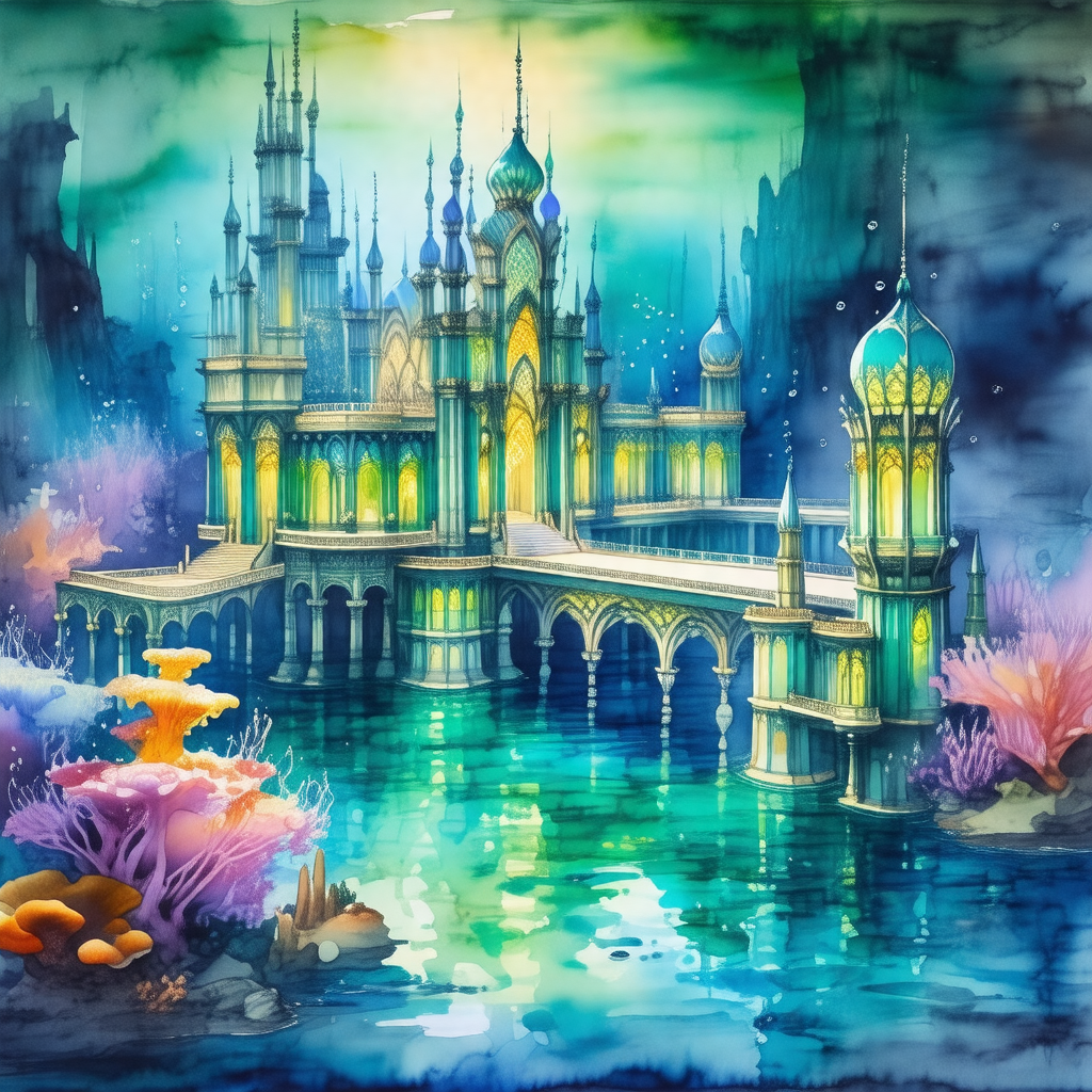 Painting of a castle, which is situated on a body of water