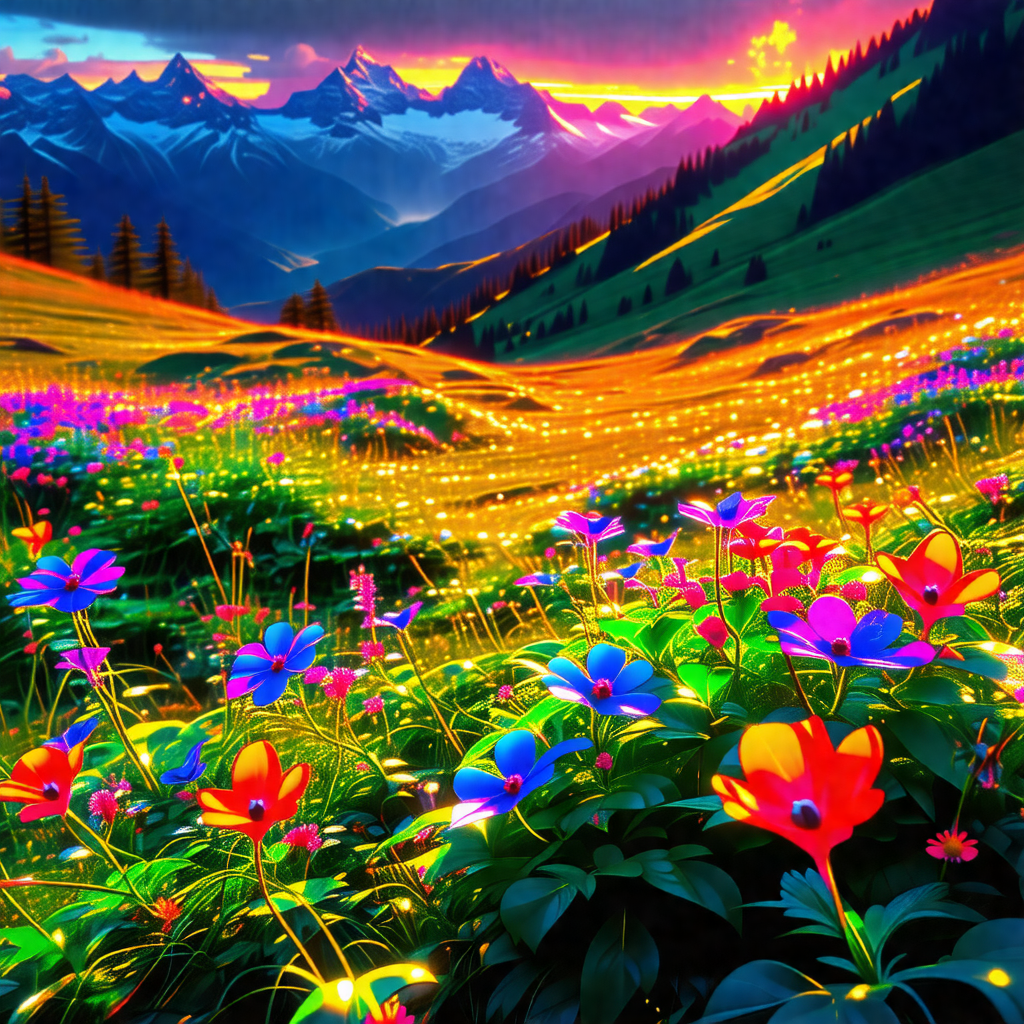Beautiful, colorful field filled with a variety of flowers