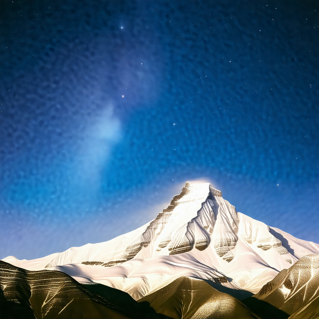 Majestic mountain with a snow-covered peak, towering over...