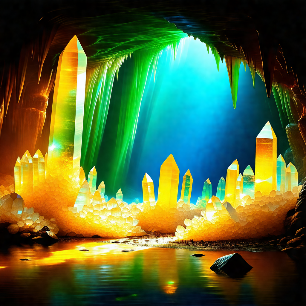 Cave with a blue light illuminating the area