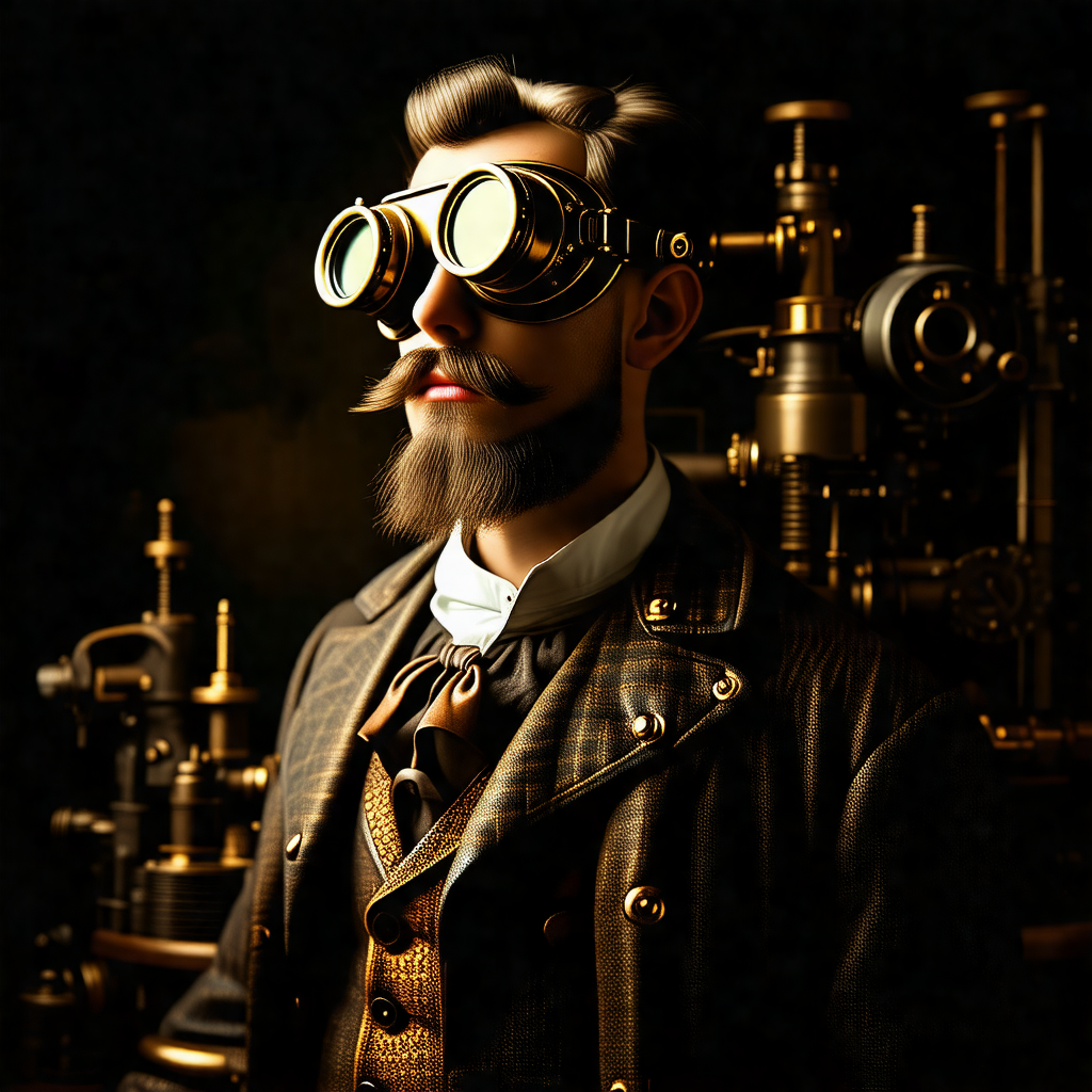 Man wearing a suit and a pair of goggles, giving him a fu...