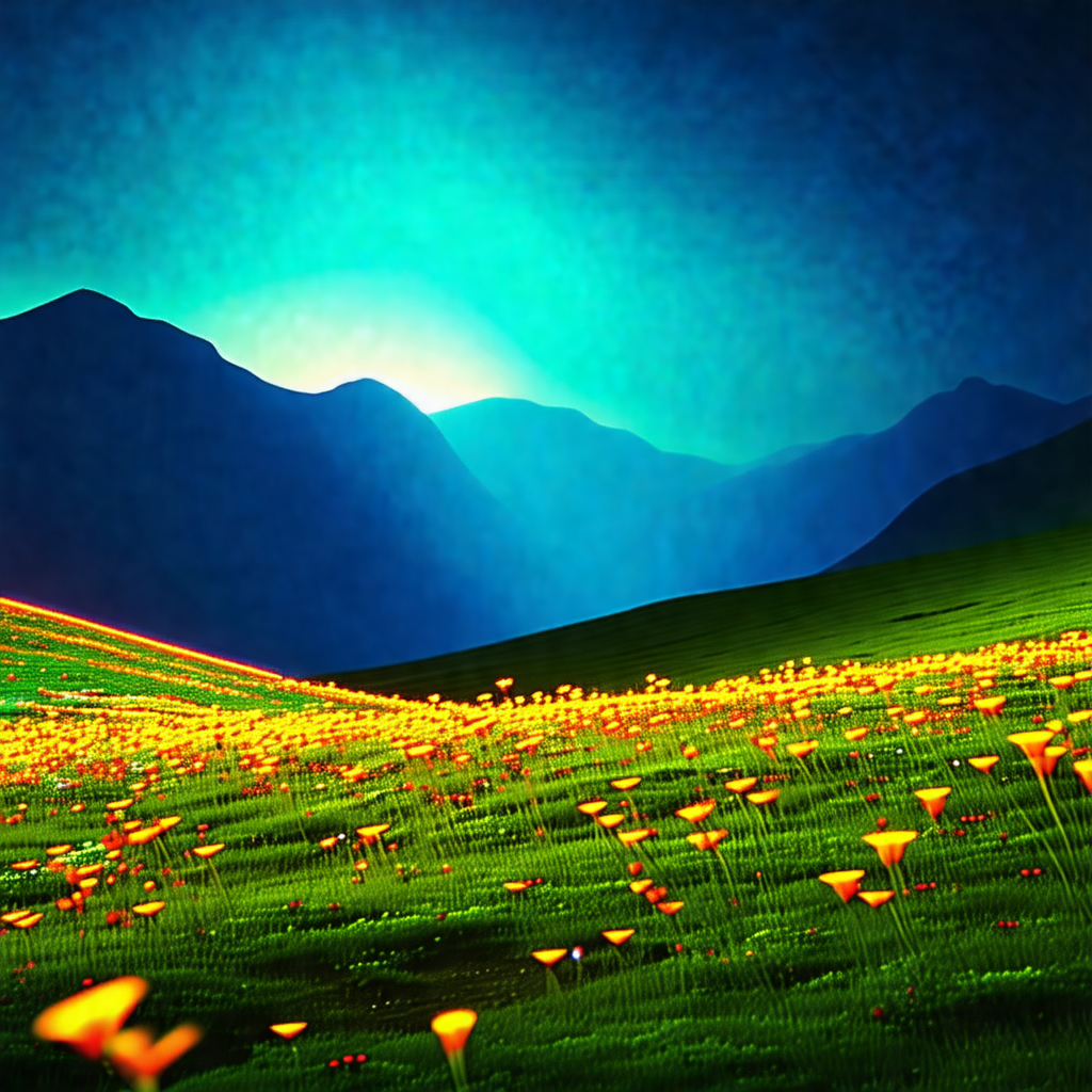 Beautiful landscape with a lush green field and a mountai...