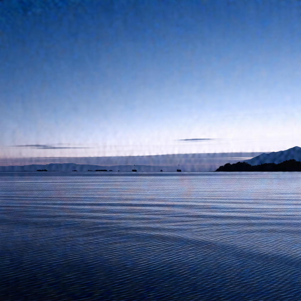 Serene scene of a large body of water, possibly an ocean,...