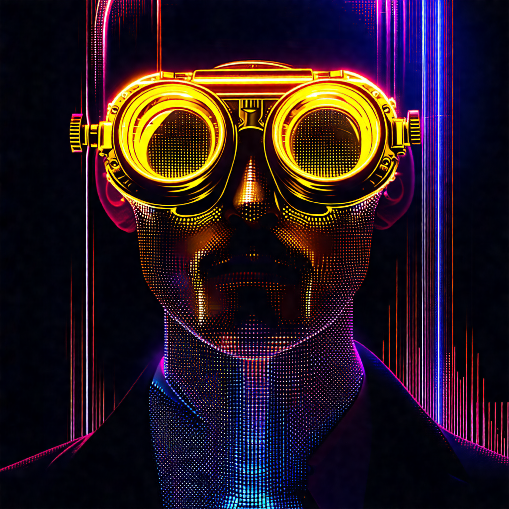 Man wearing a suit and a pair of goggles