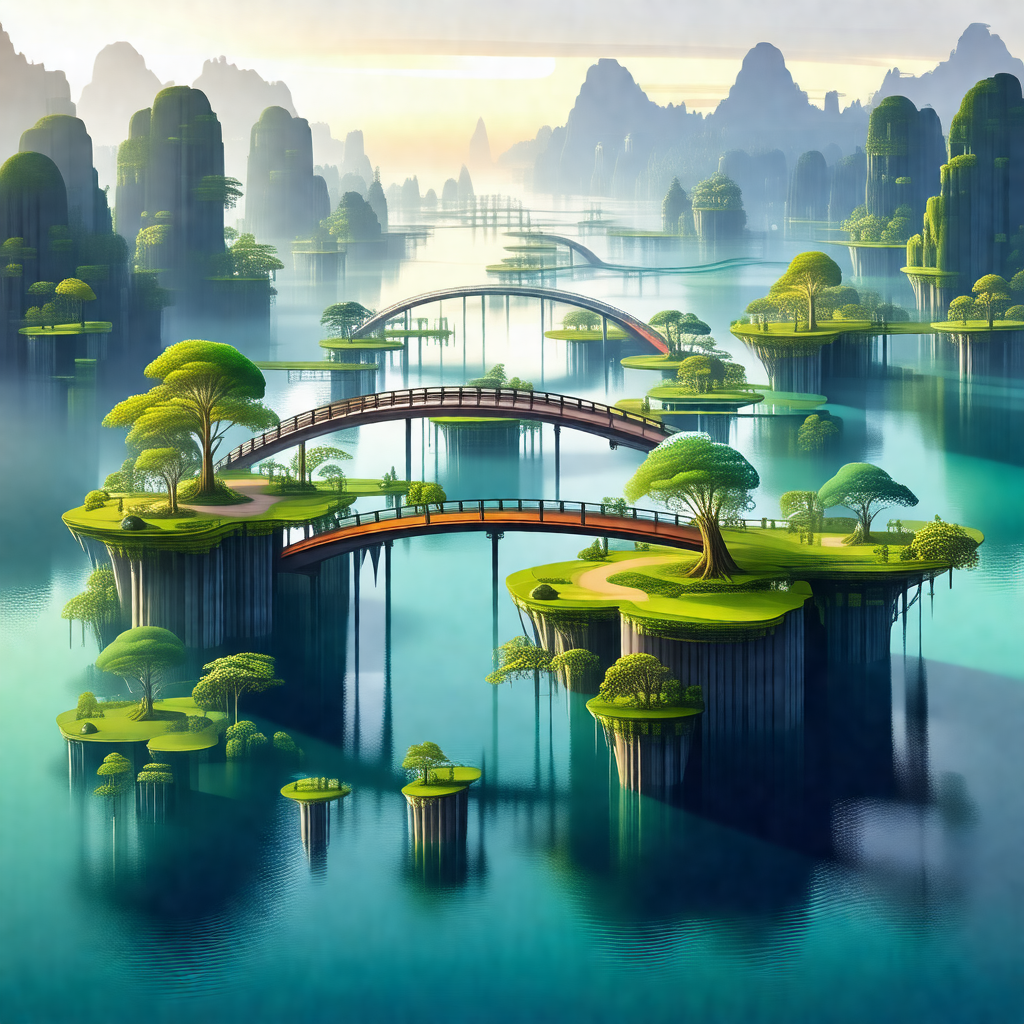 Beautifully drawn cartoon of a river flowing through a lu...