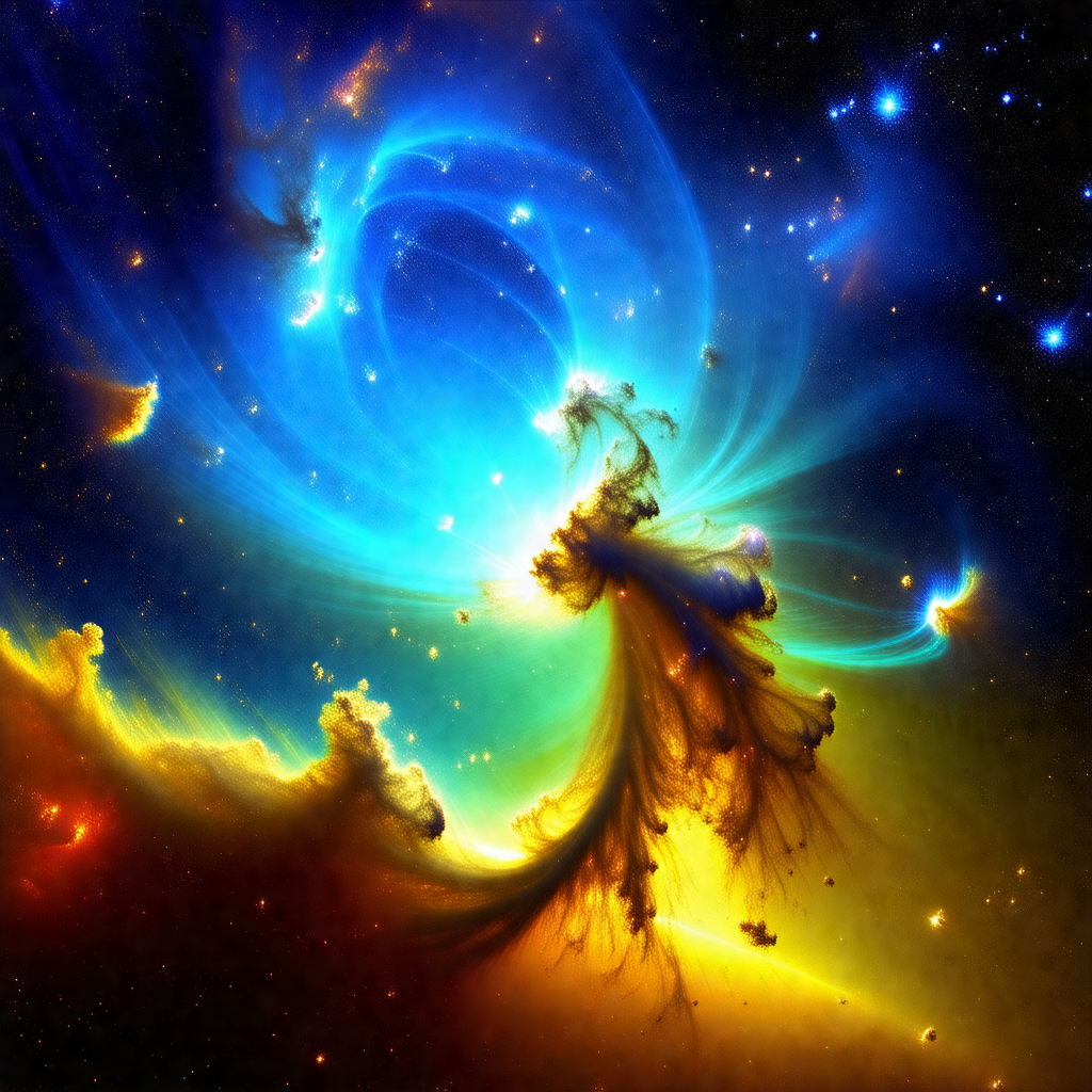 Vibrant and colorful nebula, which appears to be a swirli...