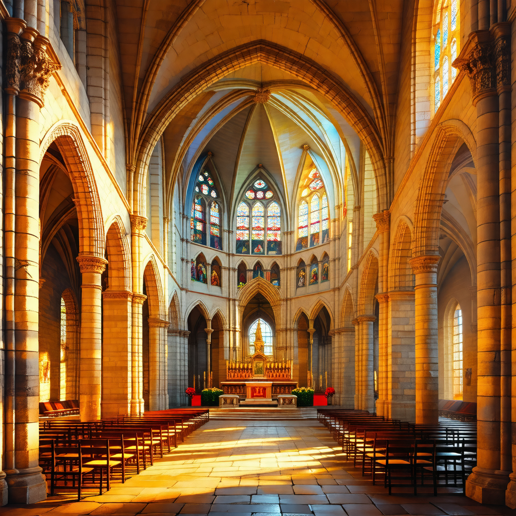 Large, ornate cathedral with a high vaulted ceiling