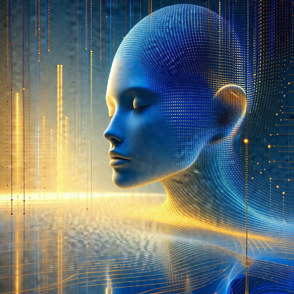 Close-up of a blue, three-dimensional human head