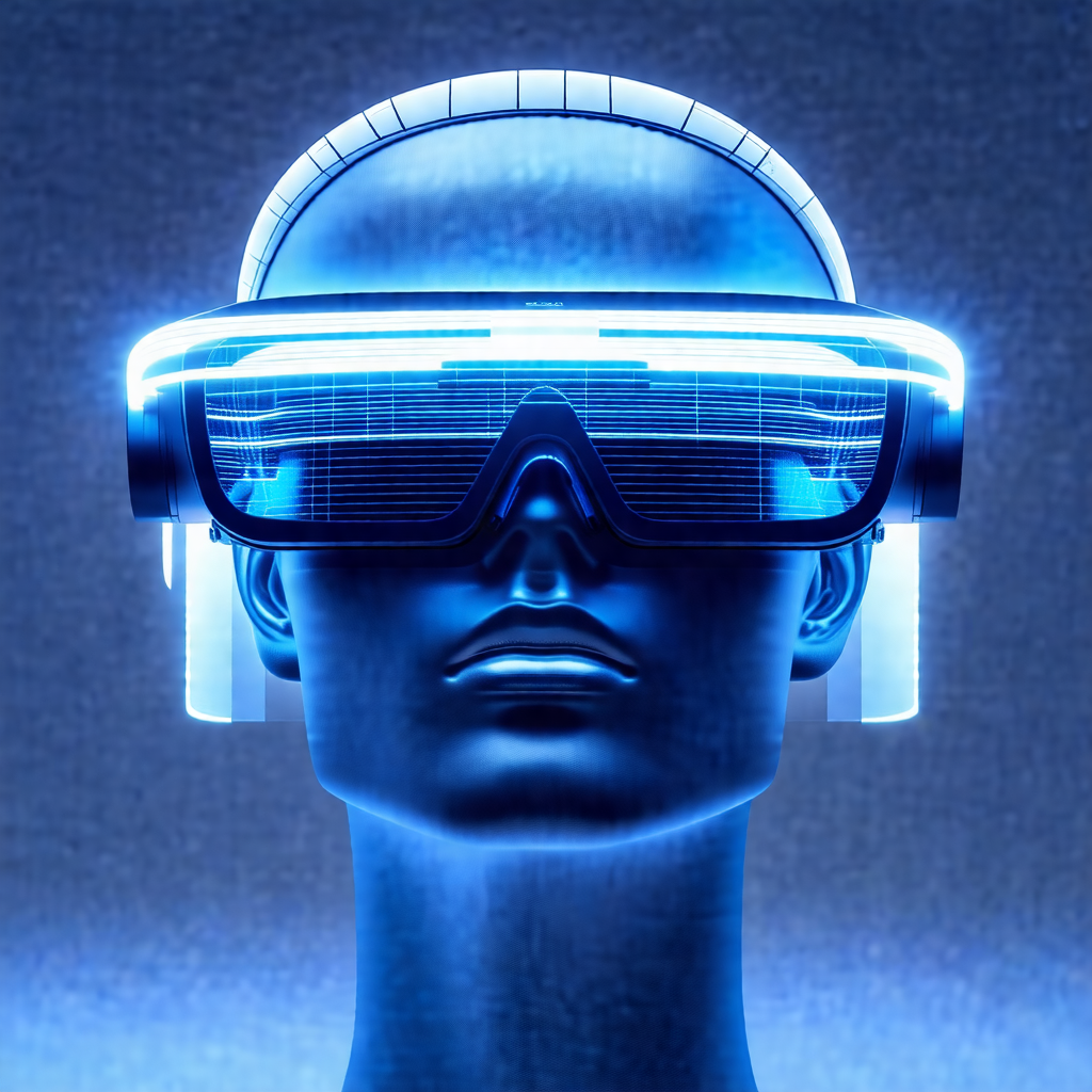 Close-up of a person's head wearing a pair of futuristic ...