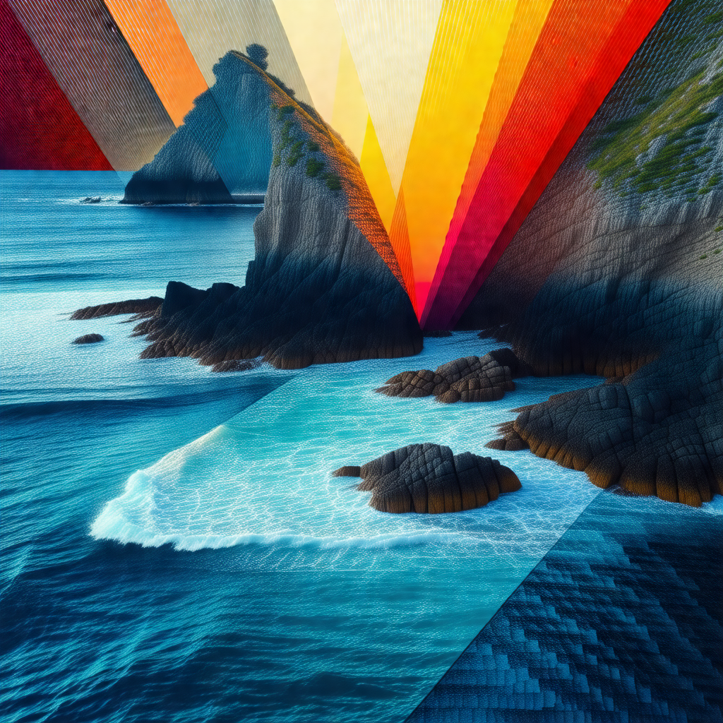 Beautiful ocean scene with a large mountain in the backgr...