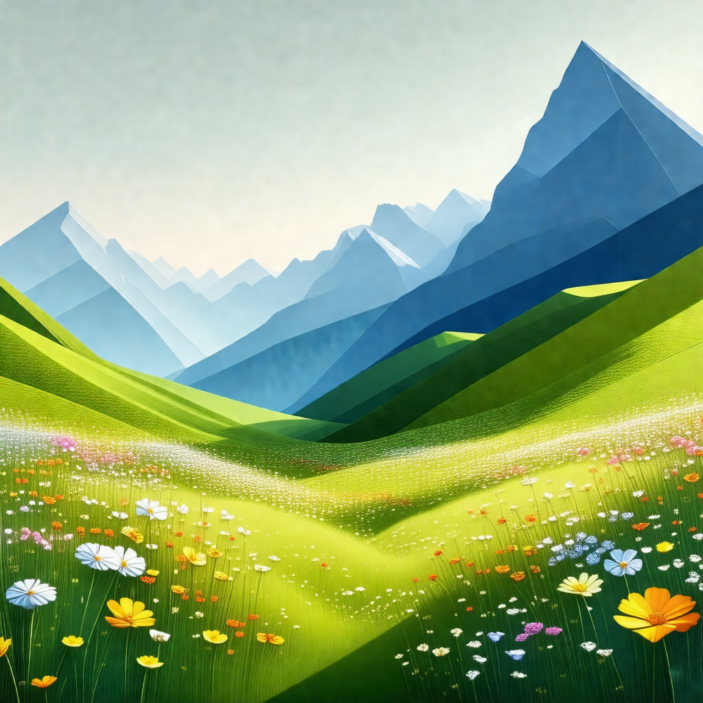 Painting of a beautiful mountain landscape with a lush gr...
