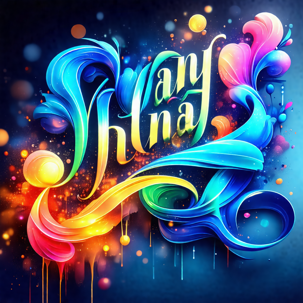 Colorful and vibrant painting of a word, possibly "hana,"...
