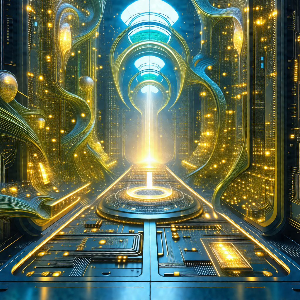 Futuristic, computer-generated scene featuring a long, na...