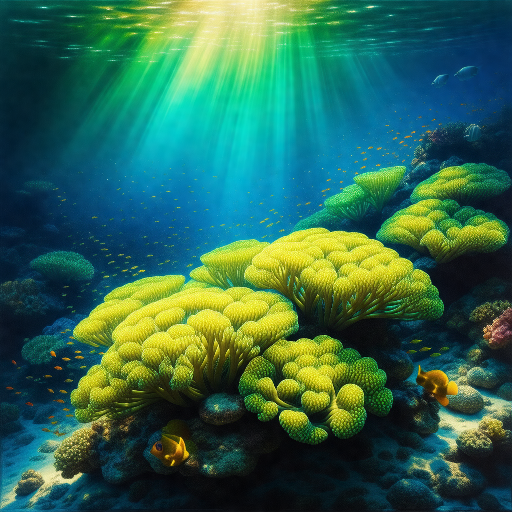 Vibrant underwater scene with a variety of colorful coral...