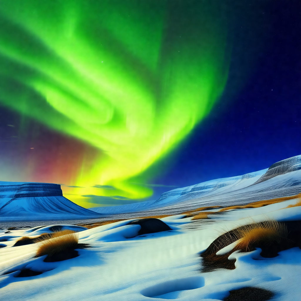 Captures a beautiful night scene with a mountain range in...
