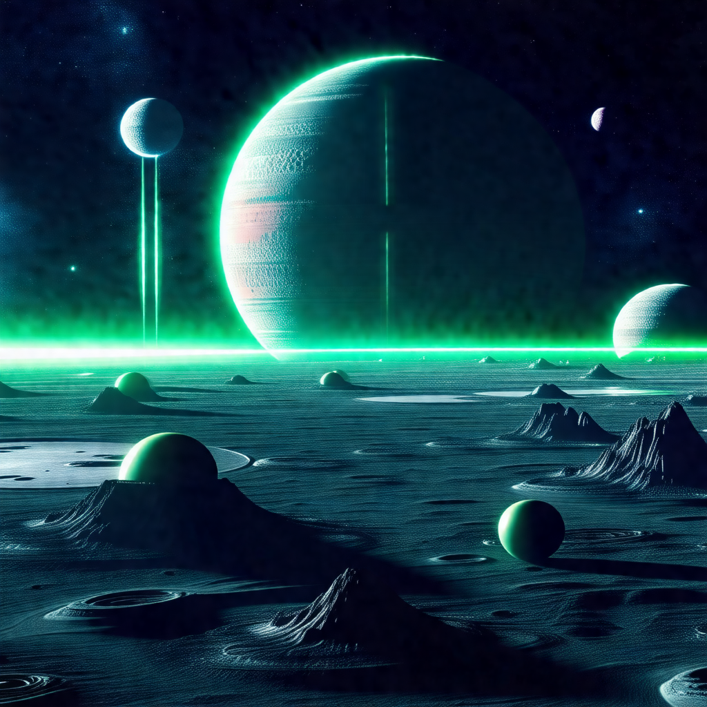 Futuristic scene of a space station with a group of plane...