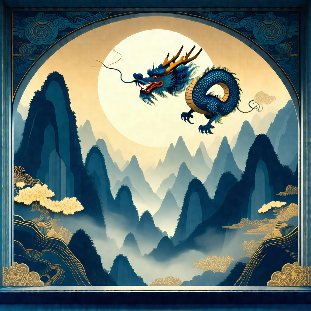 Dragon flying through the sky, with its head facing downw...