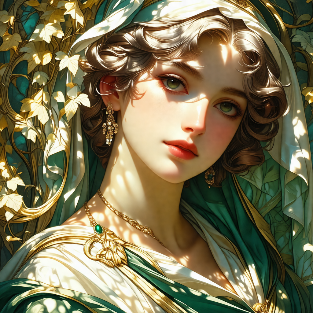 Beautiful woman with blonde hair, wearing a green veil