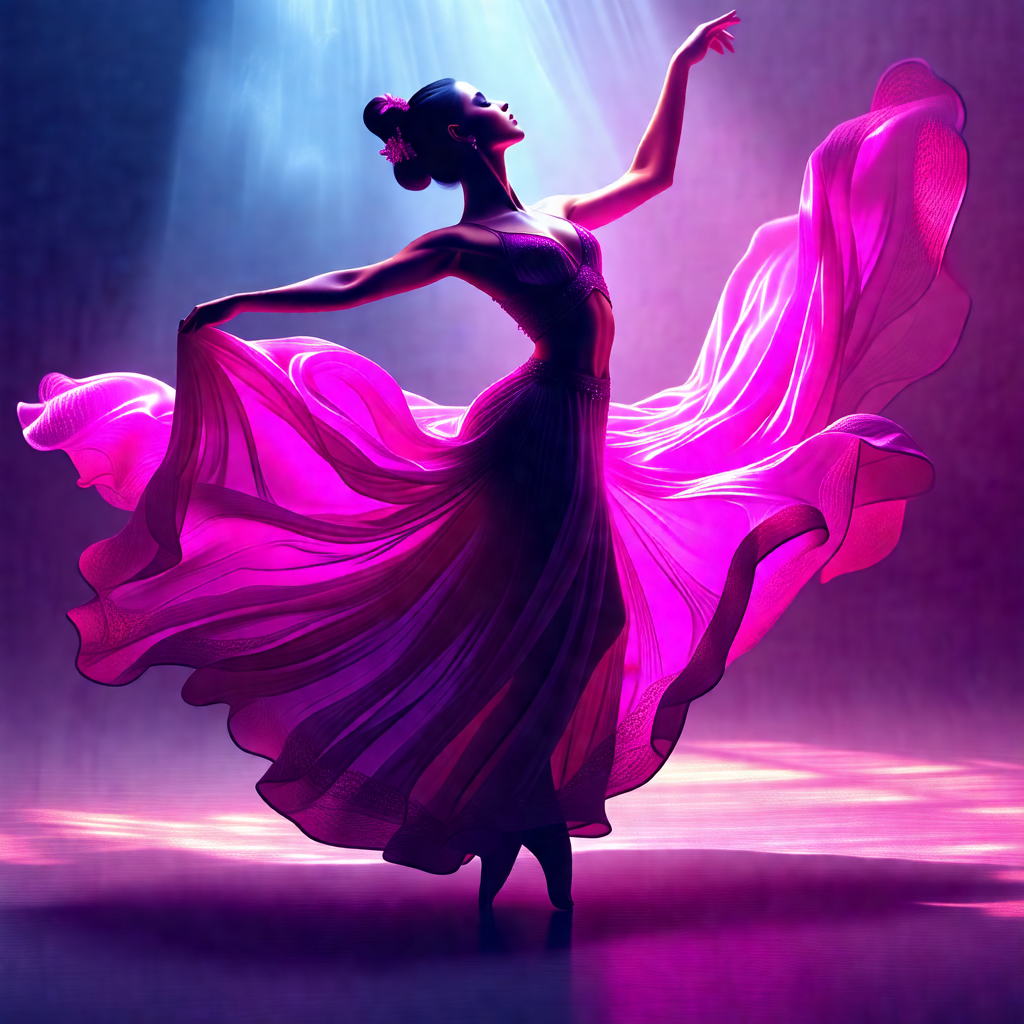 Woman in a pink dress, dancing on a stage