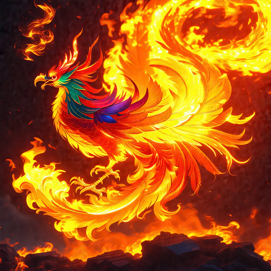 Colorful bird, possibly a dragon or a phoenix, with a lon...