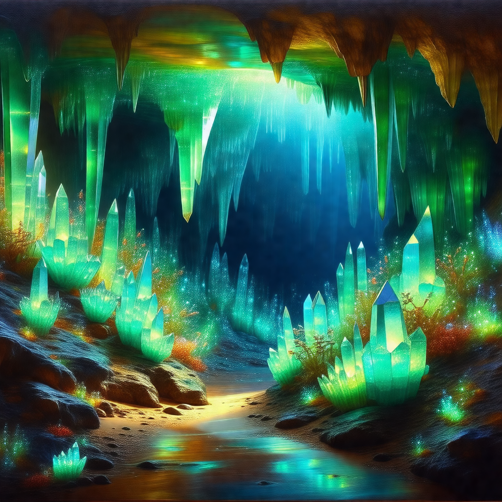 Cave with a blue light illuminating the area