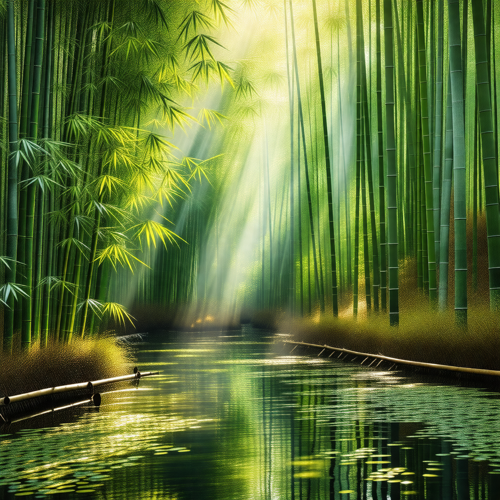 Serene scene of a river surrounded by a forest of tall, s...