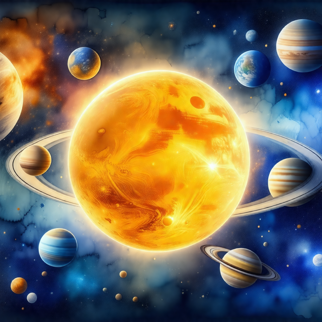 Colorful and detailed illustration of the solar system