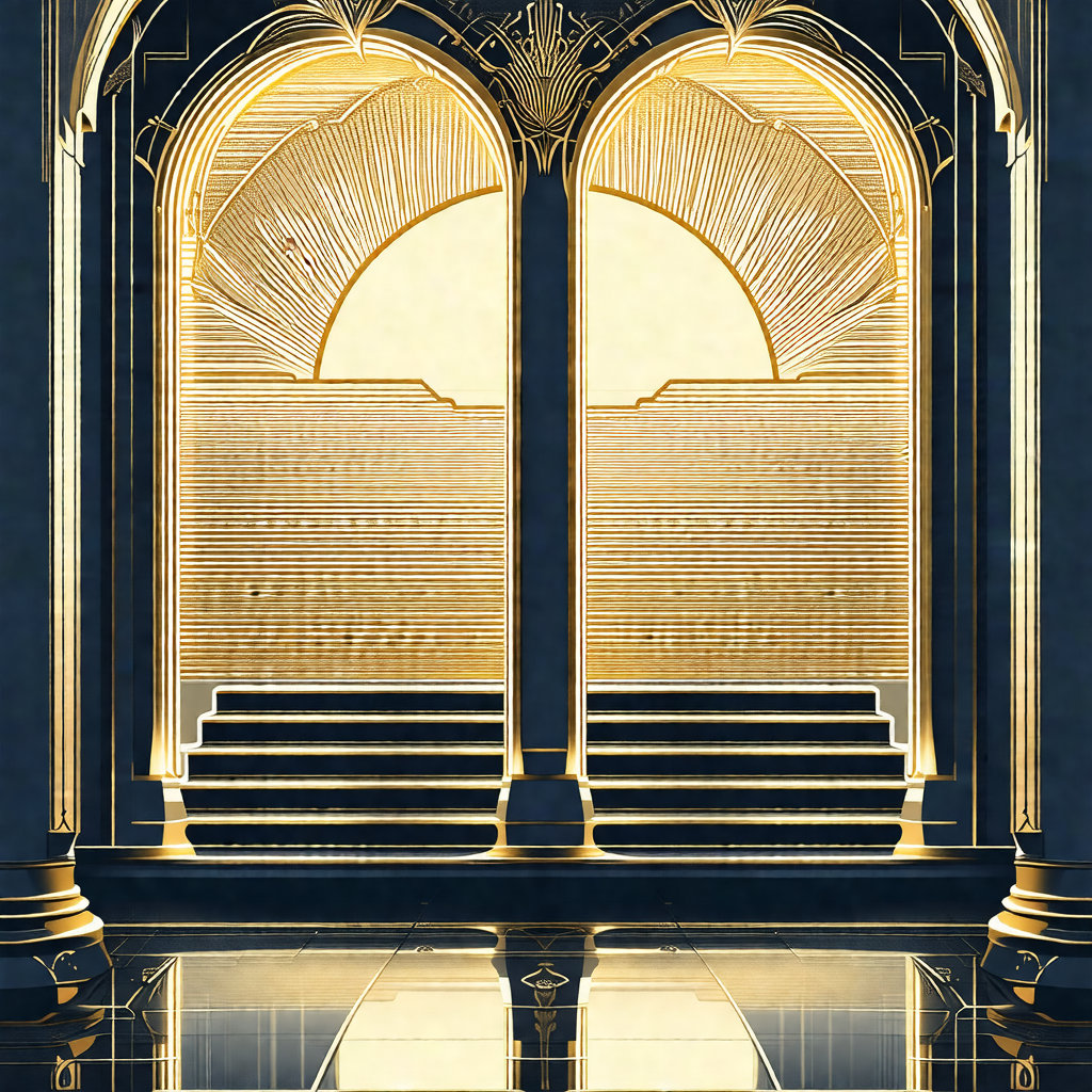 Large, ornate doorway with two golden doors