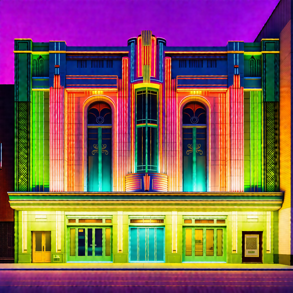 Colorful, artistic representation of a building, possibly...