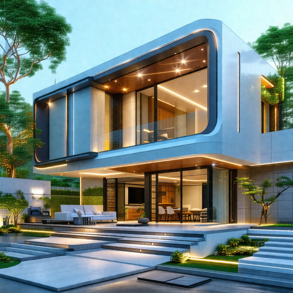 Large, modern-looking house with a white exterior