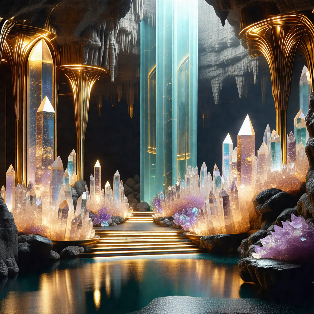 Futuristic underground cave with a long, narrow passage