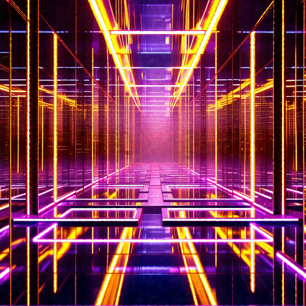 Futuristic, neon-lit hallway with a purple glow