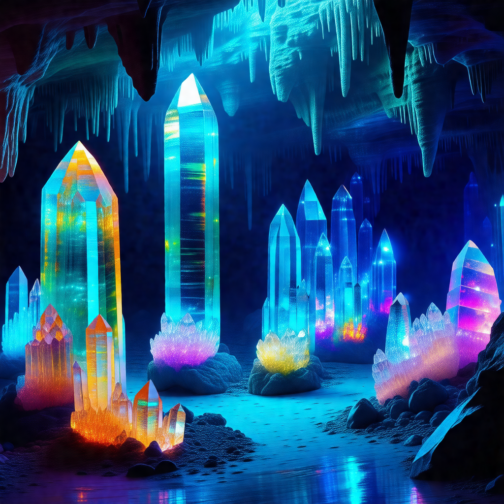 Cave with a blue light illuminating the space