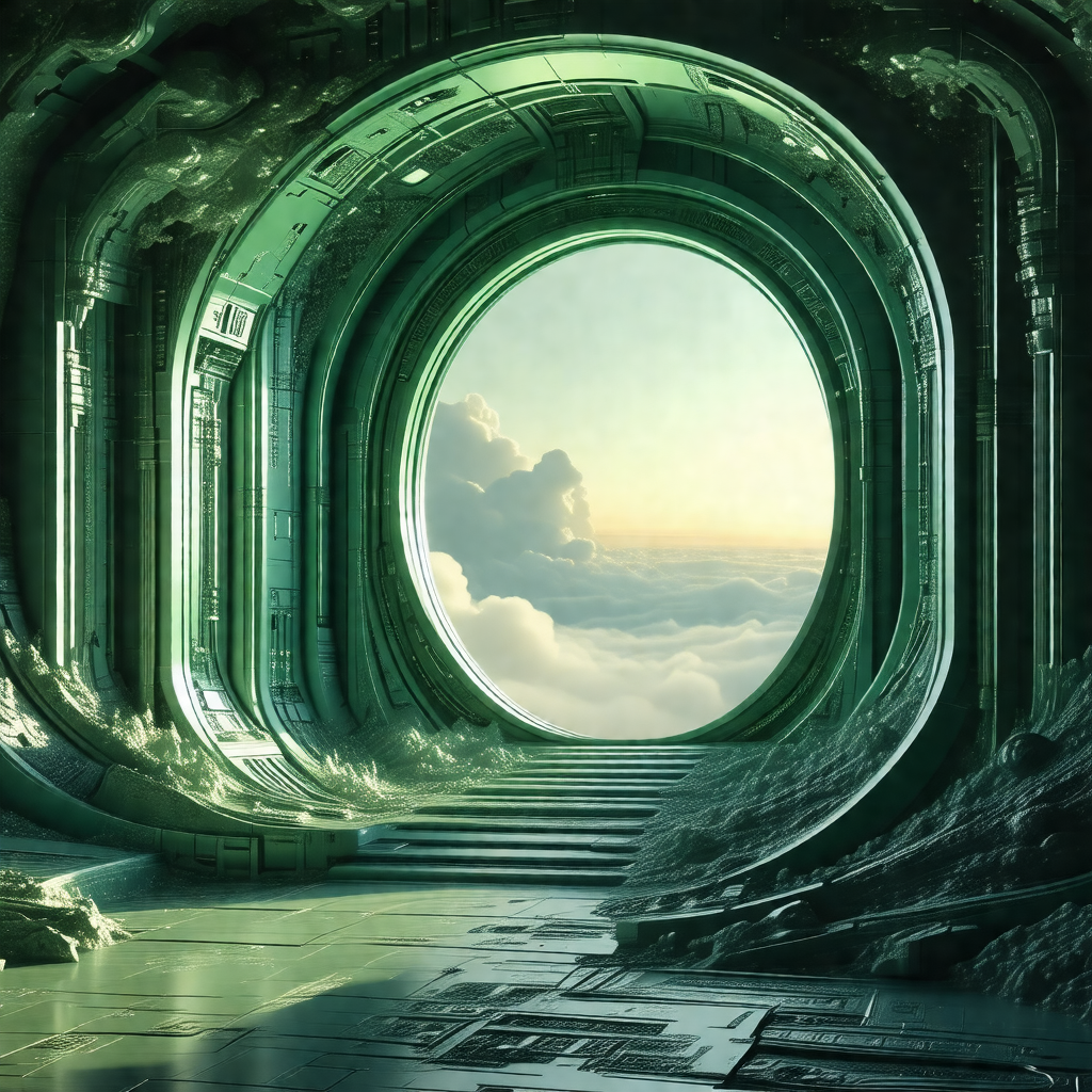 Futuristic space station with a large, open doorway