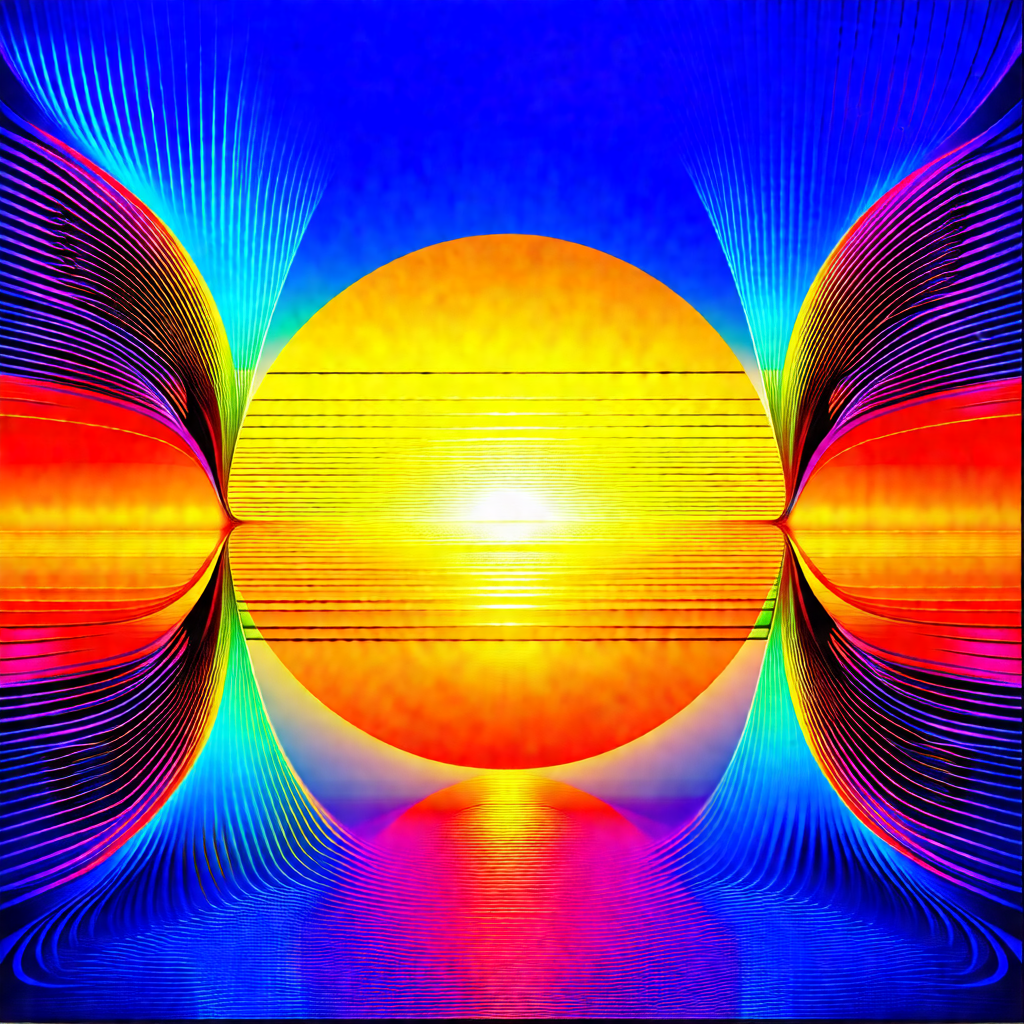 Bright yellow sun in the center of the frame, surrounded ...