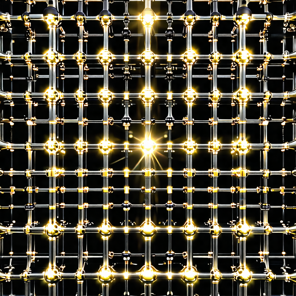 Brightly lit, three-dimensional structure with a golden glow