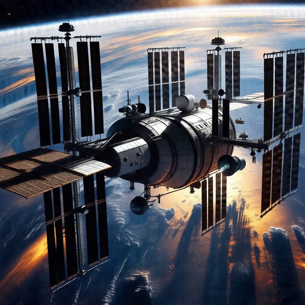 Space shuttle with a large dome on top, floating in the air