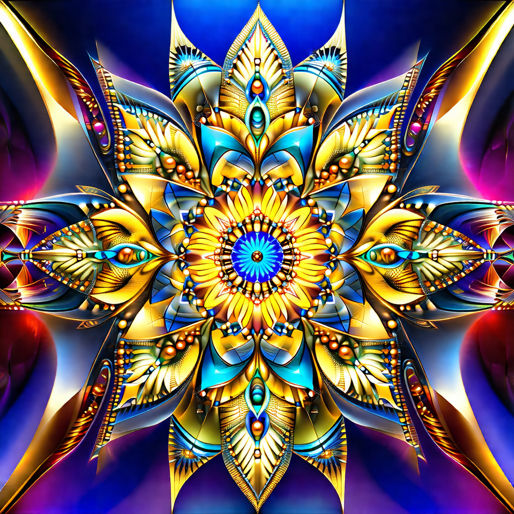 Vibrant and colorful flower design, likely a mandala, wit...