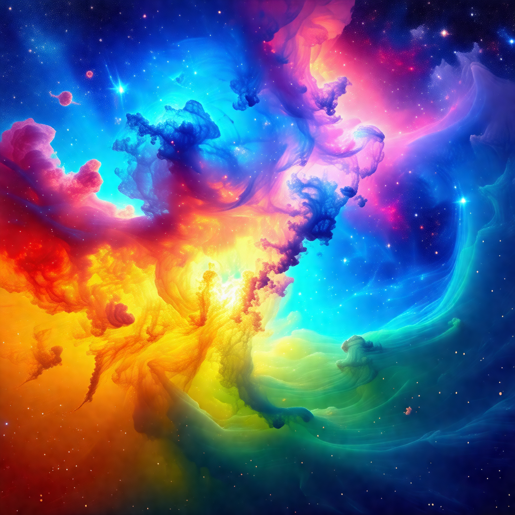 Colorful and vibrant painting of a nebula, which is a clo...