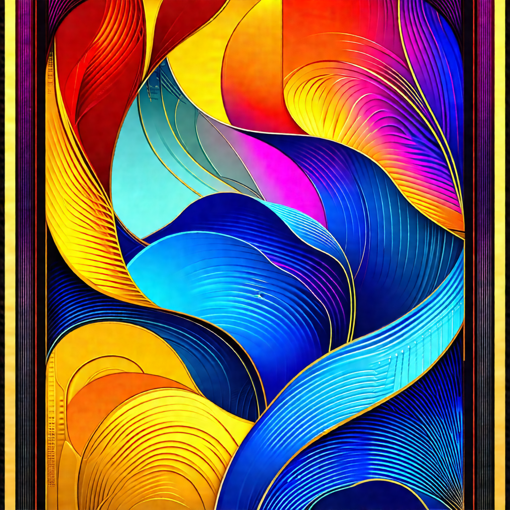 Colorful painting of a flowing river, featuring a mix of ...