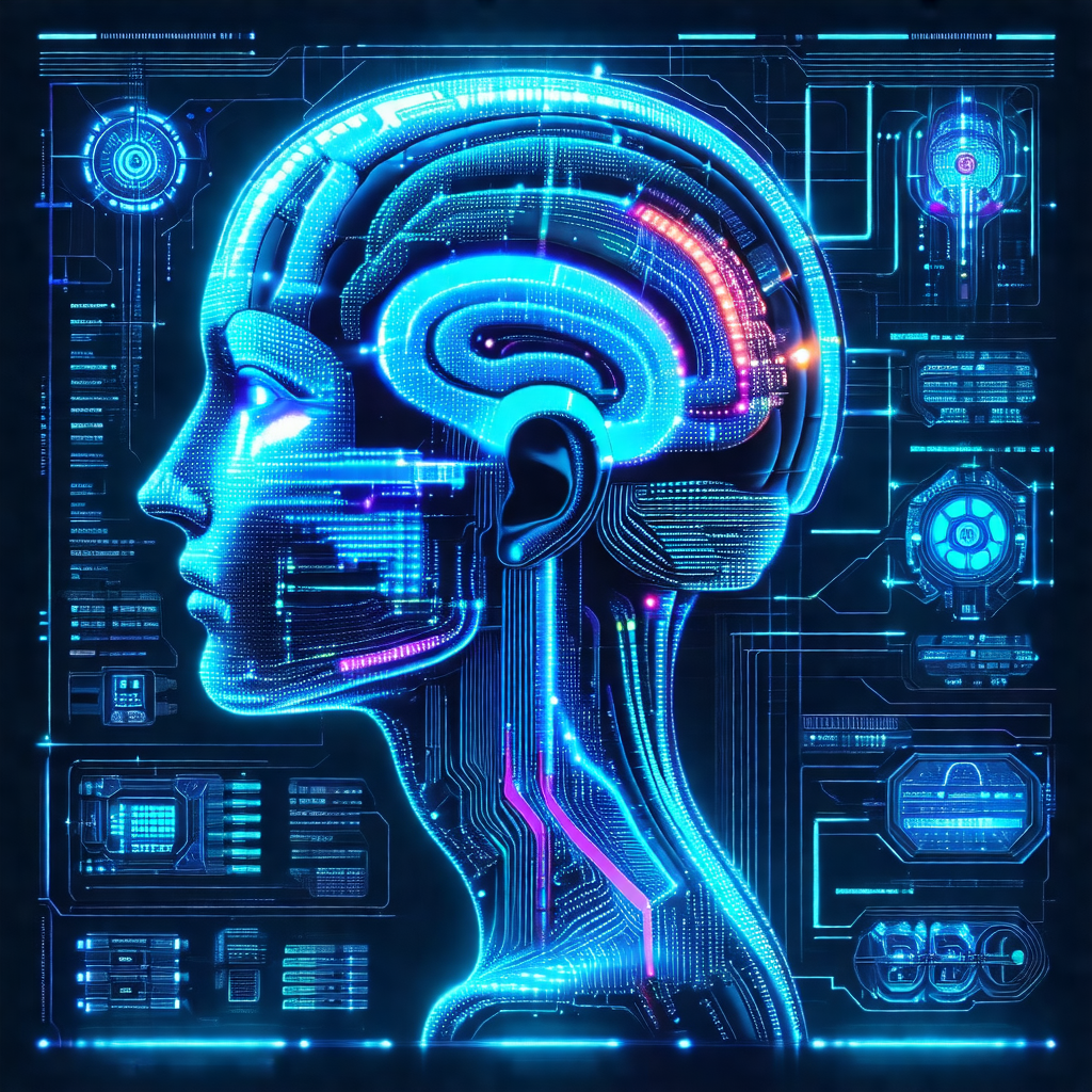 Close-up of a human head with a blue, glowing brain