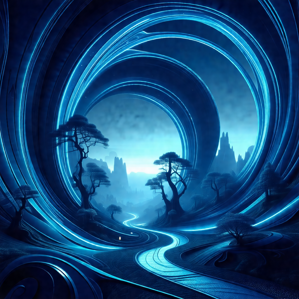 Digital painting of a forest with a blue sky